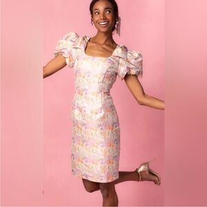 Ivy City Co Floral Puff Sleeve Mini Dress - Pink and Cream